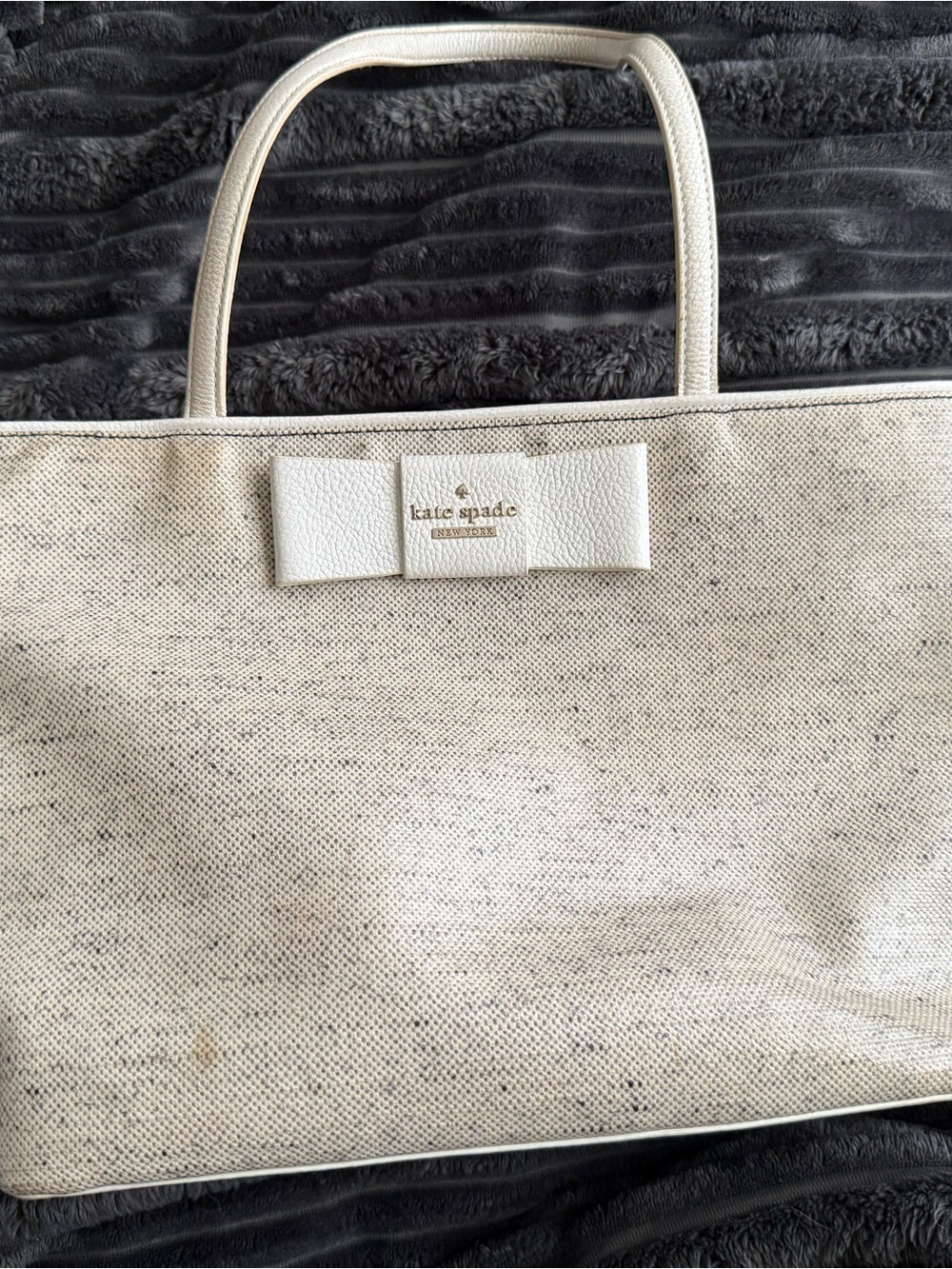 kate spade Cream Tote with Leather Bow Trim